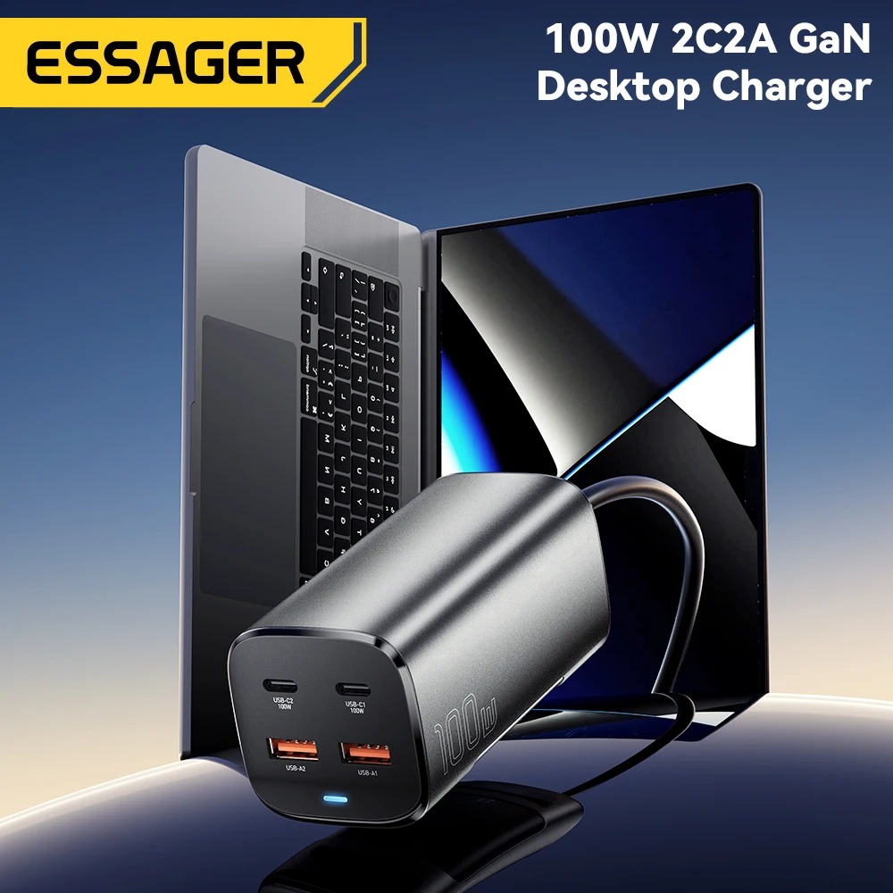 Chargeur de Bureau Essager 100W USB-C GaN – Charge Rapide QC 4.0/3.0 & PD pour MacBook, iPhone 15 & Samsungimage-2