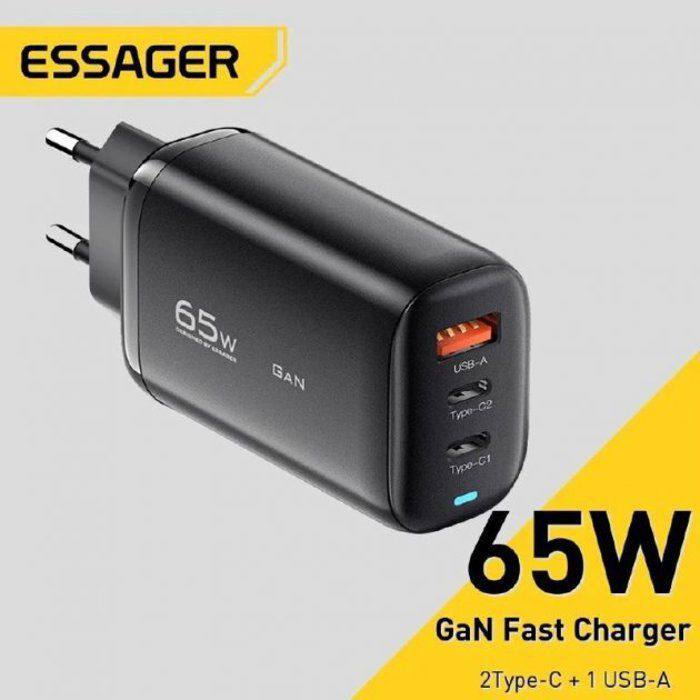 ESSAGER - Chargeur Essager GaN avec Charge Rapide 65W 
