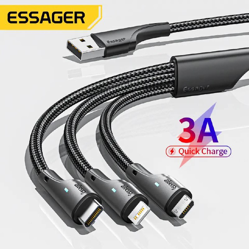Essager Câble USB Micro/Type-C/iPhone 3-en-1 image 1