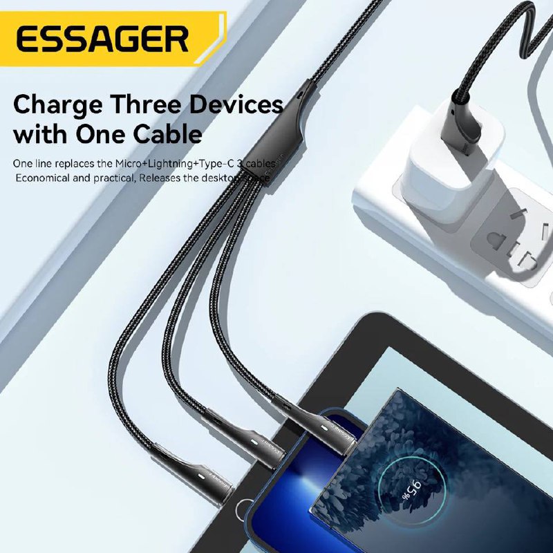 Essager Câble USB Micro/Type-C/iPhone 3-en-1 image 3