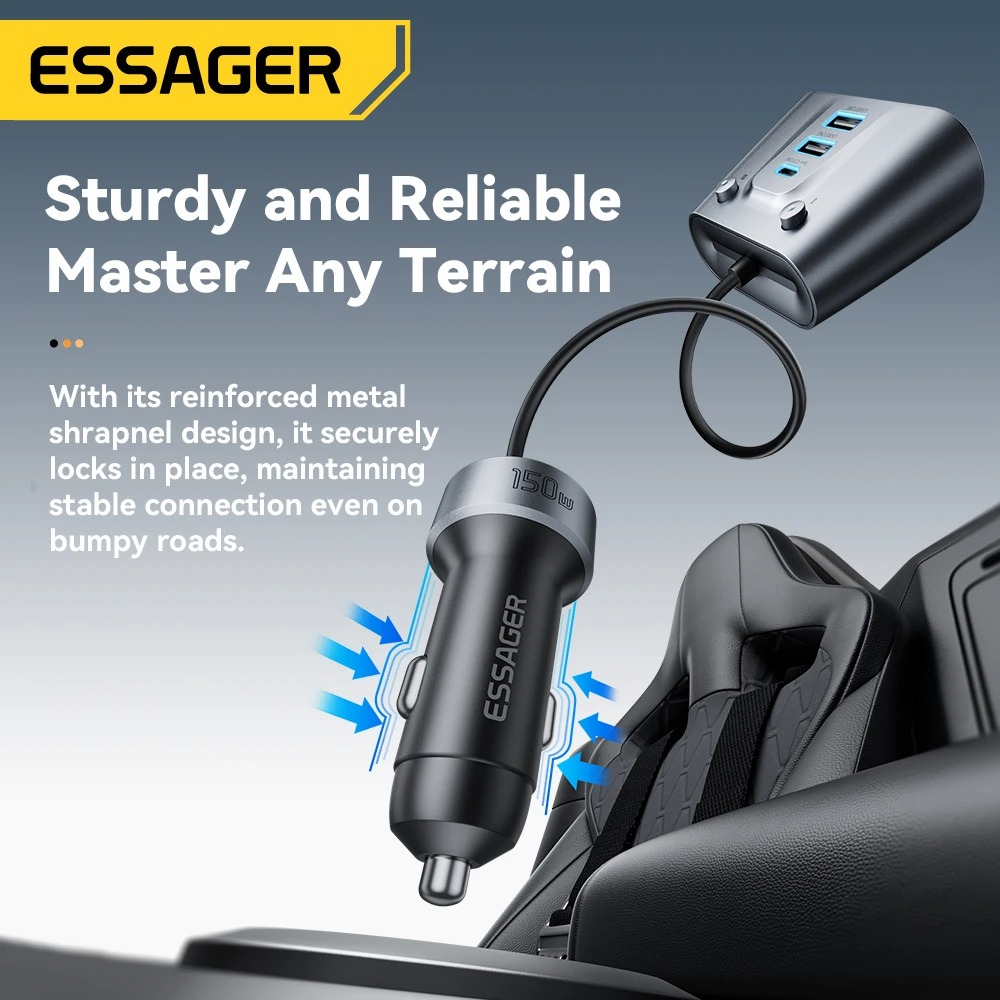 Multi-Chargeur Voiture ESSAGER 150W – Multiplicateur Allume-Cigare 100W & Hub de Charge Rapide 5 Ports USB-C / USB-A image 3