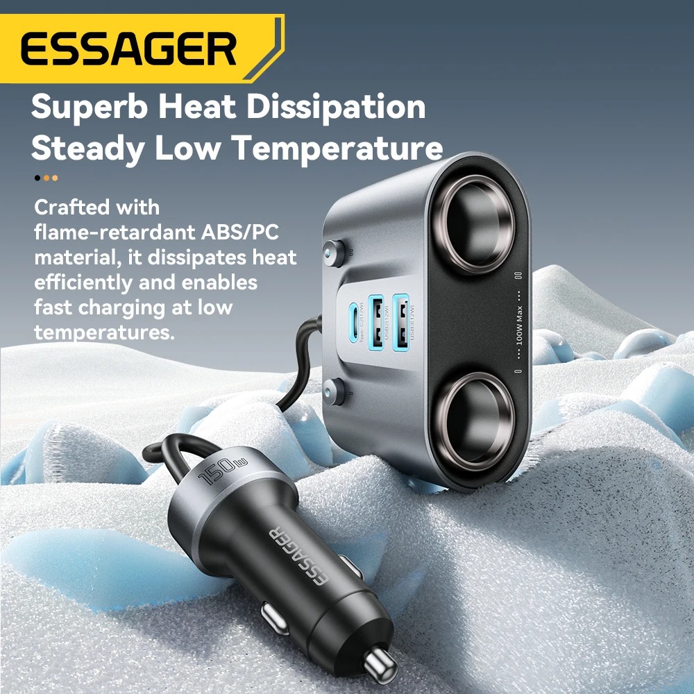 Multi-Chargeur Voiture ESSAGER 150W – Multiplicateur Allume-Cigare 100W & Hub de Charge Rapide 5 Ports USB-C / USB-Aimage 4