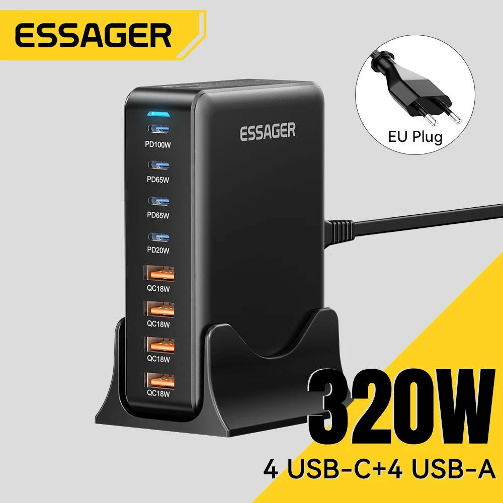 Station de Charge Essager 320W GaN 3.0 – Hub USB-C 8 Ports Haute Puissance image 1