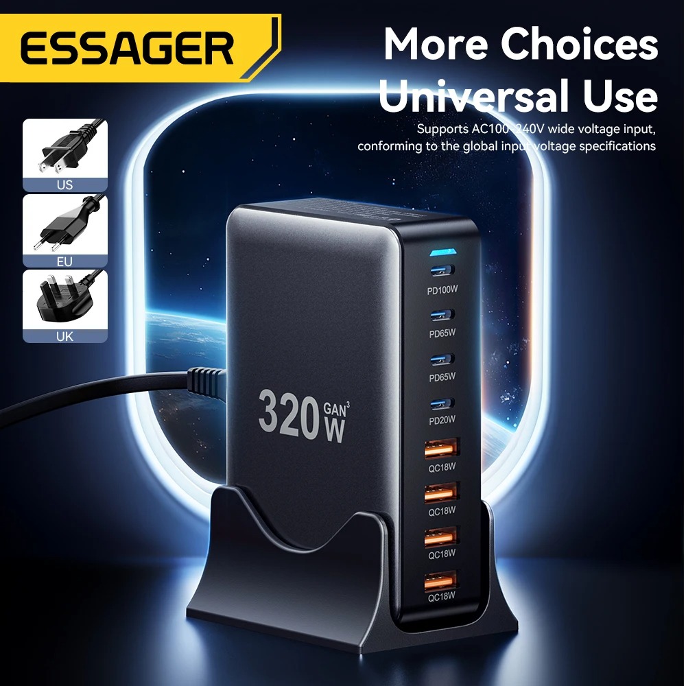 Station de Charge Essager 320W GaN 3.0 – Hub USB-C 8 Ports Haute Puissanceimage-2