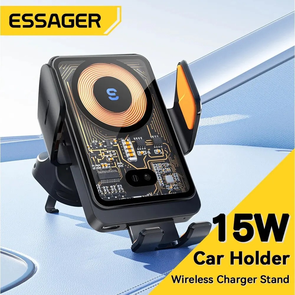 Support Téléphone Voiture avec Chargeur Sans Fil Qi 15W Essager – Fixation Grille d'Aération pour iPhone & Samsung
