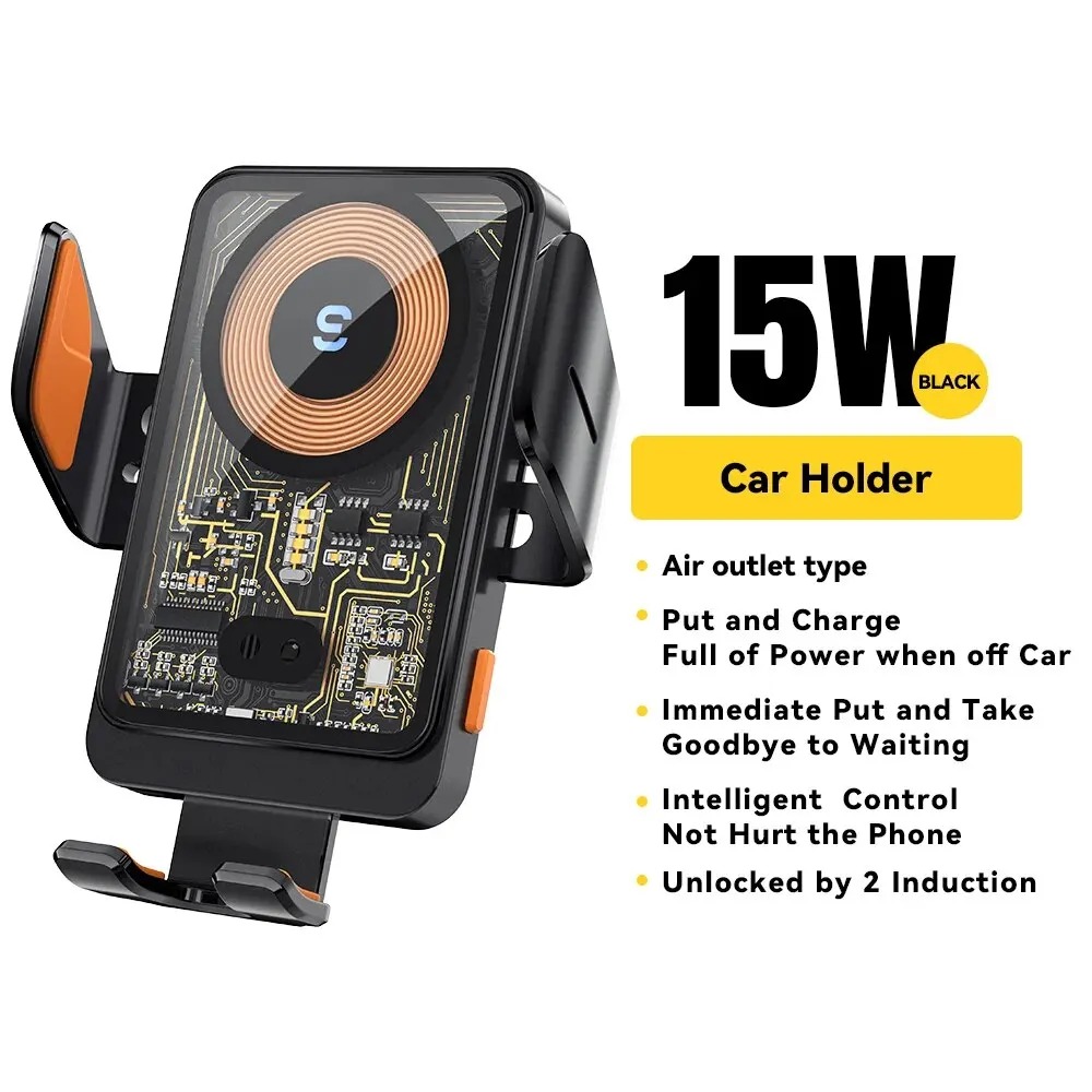 Support Téléphone Voiture avec Chargeur Sans Fil Qi 15W Essager – Fixation Grille d'Aération pour iPhone & Samsung image 3