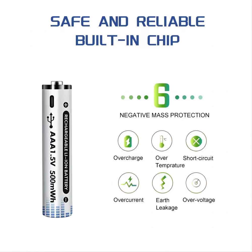 2 Piles Rechargeables USB AAA 1.5V 2200mWh image 3