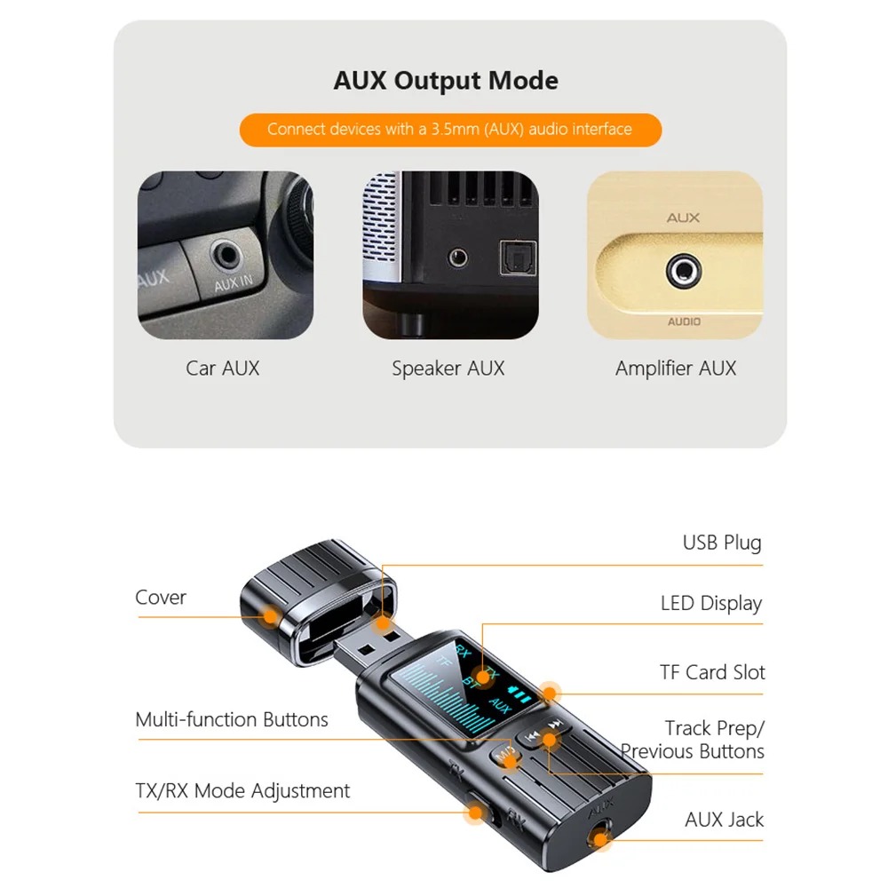 Adaptateur Audio Bluetooth 5.4 Jack 3,5 mm – Transmetteur Récepteur pour Voiture AUX et PCimage 4