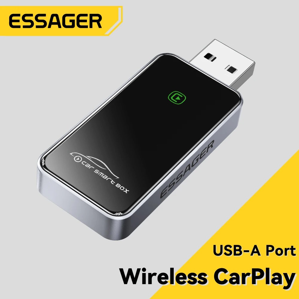 Adaptateur CarPlay Sans Fil Essager – Convertisseur USB Plug & Play pour iPhone, Connexion Filaire vers Sans Fil, Stéréo de Voiture OEM