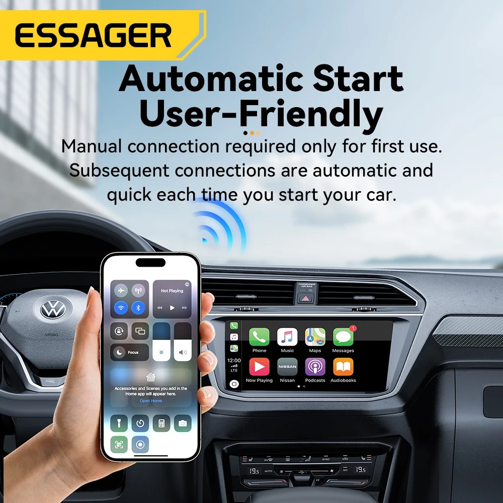 Adaptateur CarPlay Sans Fil Essager – Convertisseur USB Plug & Play pour iPhone, Connexion Filaire vers Sans Fil, Stéréo de Voiture OEMimage 4