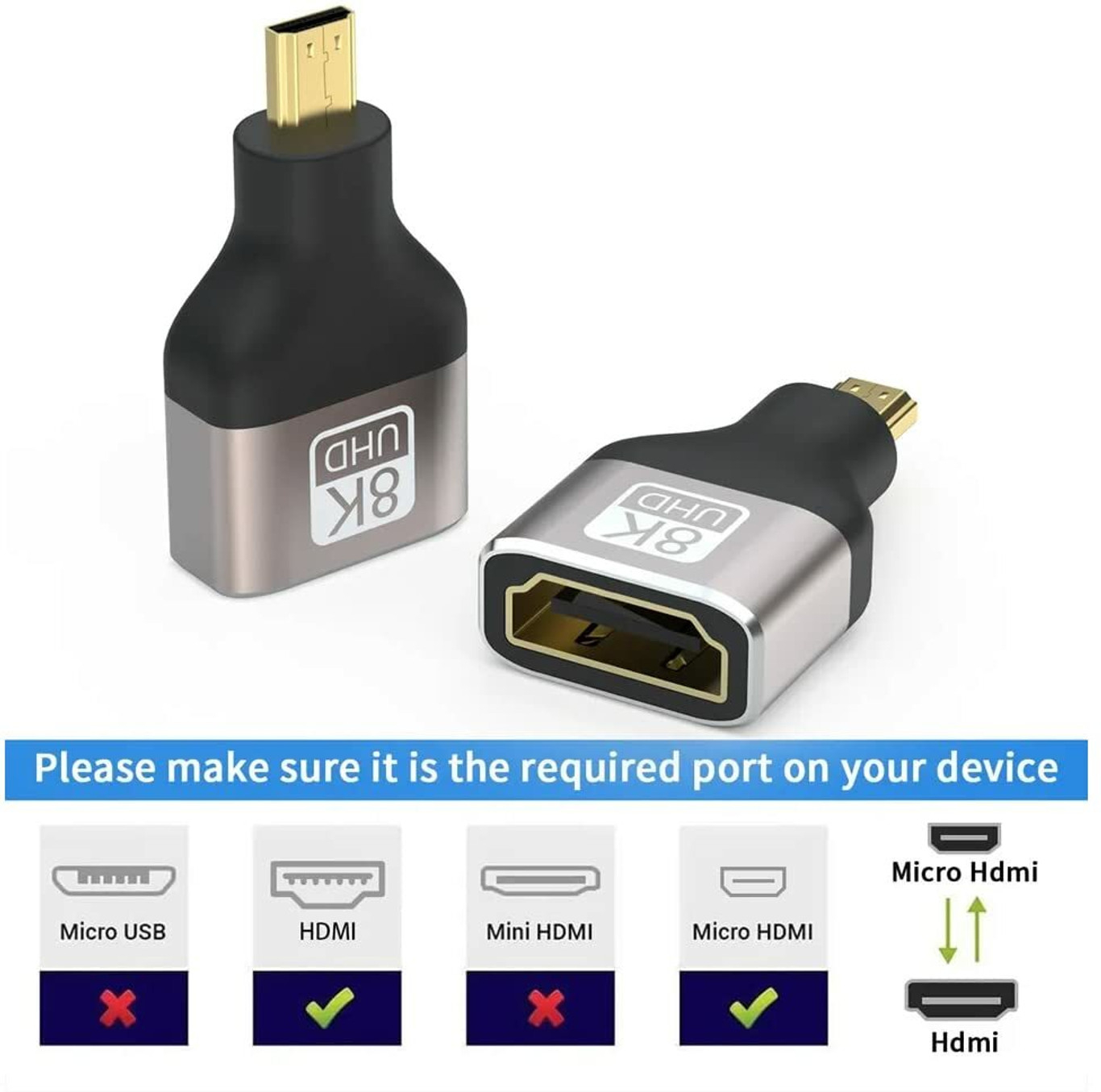 Adaptateur Etzin Micro HDMI Mâle vers HDMI Femelle 8K - Transmission Haute Définition Sans Perte & Design Robuste