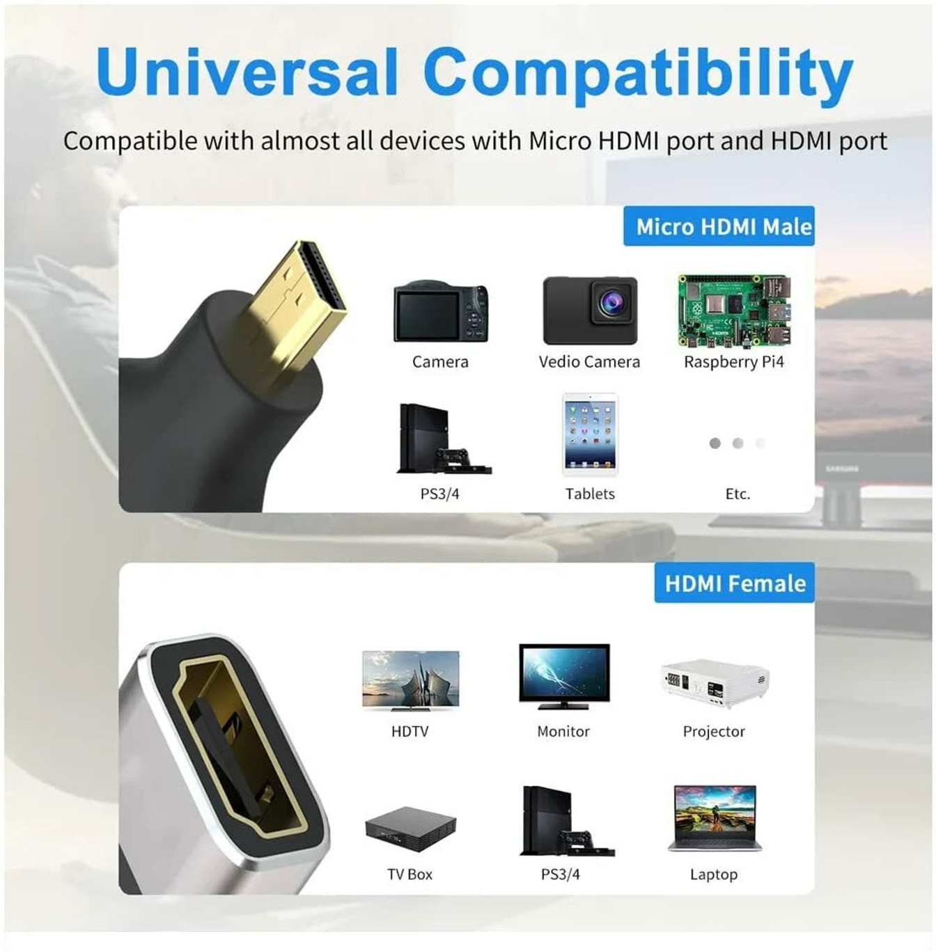 Adaptateur Etzin Micro HDMI Mâle vers HDMI Femelle 8K - Transmission Haute Définition Sans Perte & Design Robusteimage 4
