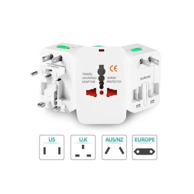 Adaptateur Prise Universel de Voyage (UK/US/AU/EU) – Chargeur Mural avec 2 Ports USB pour Voyageurs & Business