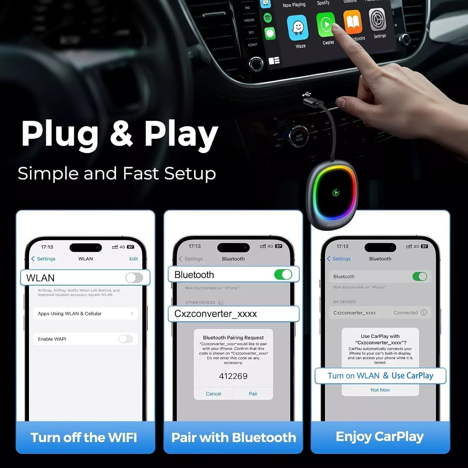 Adaptateur Sans Fil CarPlay & Android Auto 2-en-1image 4