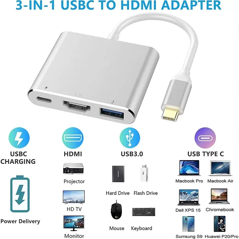 Adaptateur Type-C Vers HDMI, USB 3.0 et Type-C image 3