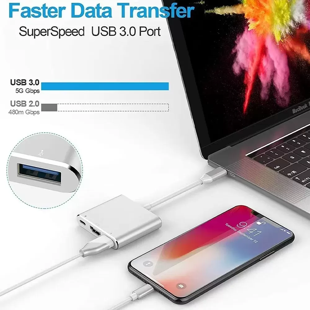 Adaptateur Type-C Vers HDMI, USB 3.0 et Type-Cimage 4