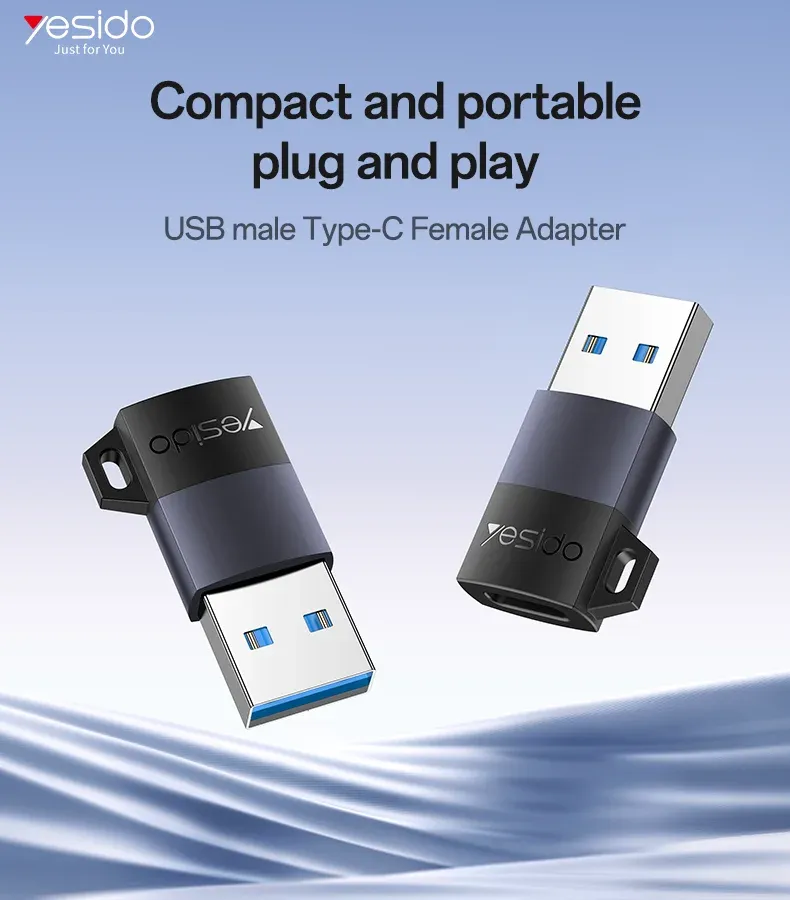 Adaptateur USB-A Mâle vers USB-C Femelle Yesido GS34 – Convertisseur Compact 18W & Transfert 480 Mbps pour PC, Chargeur & Voiture image 1