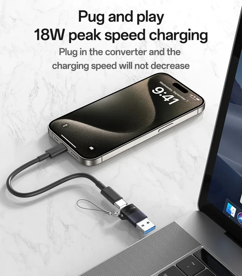Adaptateur USB-A Mâle vers USB-C Femelle Yesido GS34 – Convertisseur Compact 18W & Transfert 480 Mbps pour PC, Chargeur & Voitureimage-2