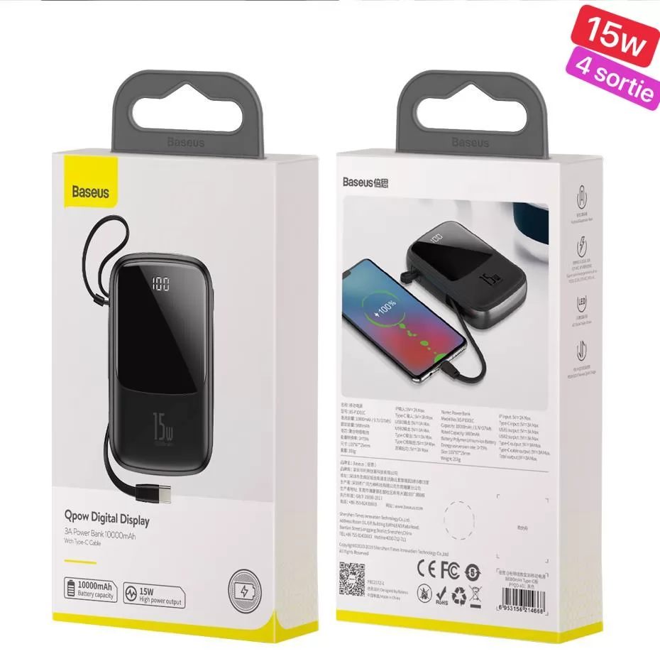 BASEUS - Power Bank BASEUS 10.000mAh avec Câble Type C