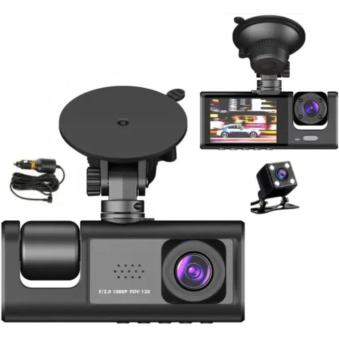 Black Box 3 Caméra de Tableau de Bord Avant et Intérieur – Dashcam Voiture Double Objectif Super HD 1296P