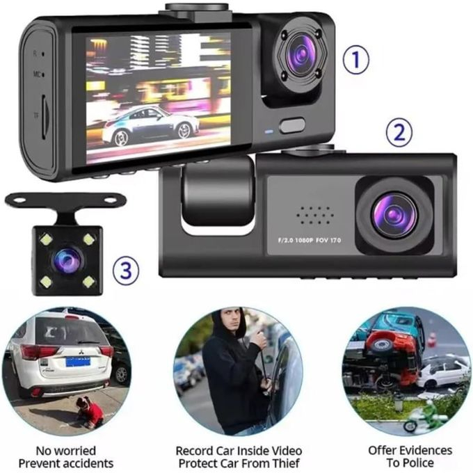 Black Box 3 Caméra de Tableau de Bord Avant et Intérieur – Dashcam Voiture Double Objectif Super HD 1296Pimage 4