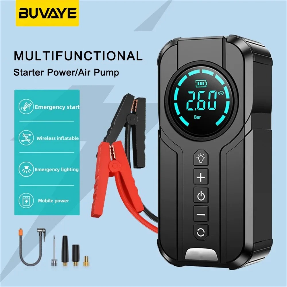 Booster de Batterie 4-en-1 – Jump Starter et Compresseur d'Air Portable