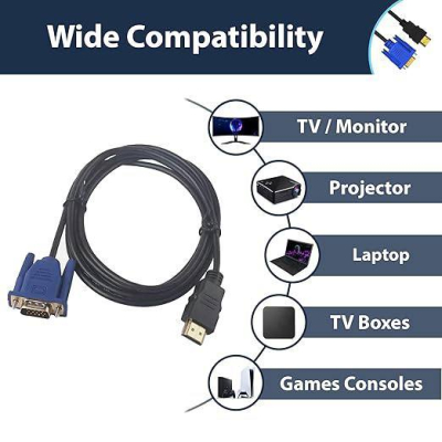 Câble Adaptateur HD Vers VGA - Câble 1,8m Pour Connecter PC, Ordinateur Portable, Projecteur à Un écran VGA