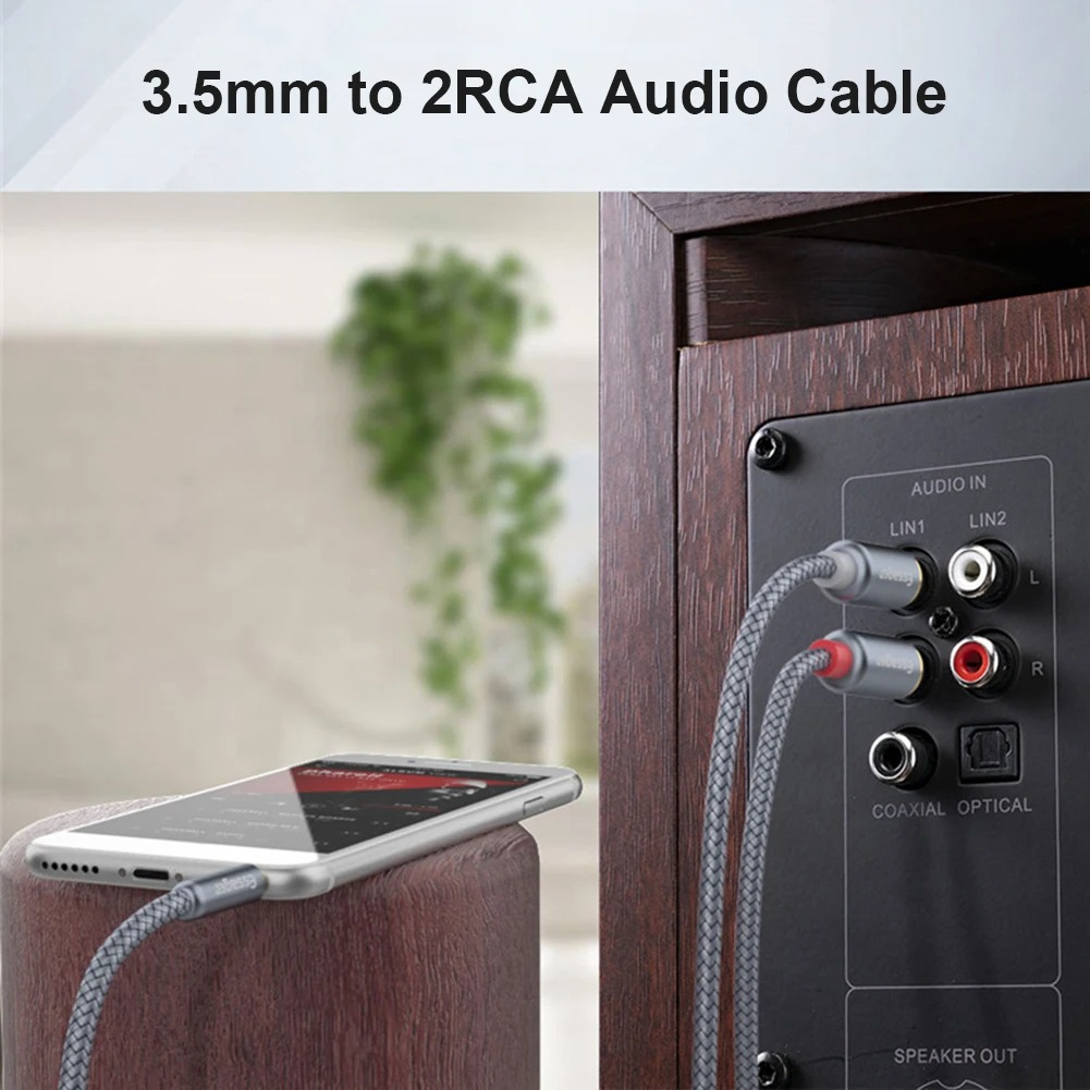 Câble Audio ESSAGER Jack 3,5 mm vers 2 RCA – Connecteurs Plaqué Or, Tressage Renforcé (1m / 2m / 5m)image-2