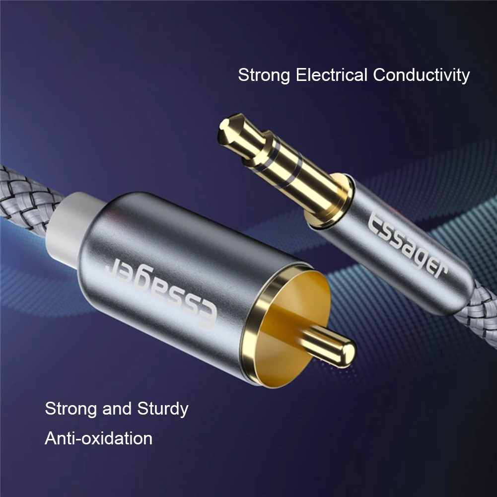 Câble Audio ESSAGER Jack 3,5 mm vers 2 RCA – Connecteurs Plaqué Or, Tressage Renforcé (1m / 2m / 5m)image 4