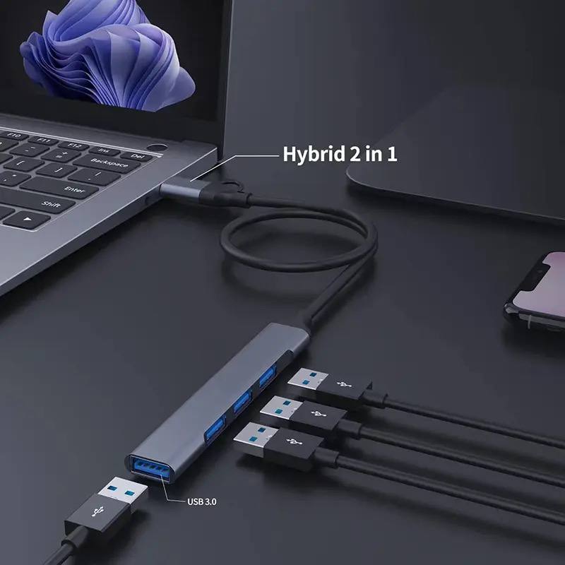 Câble HUB 4-en-2 avec Ports USB-C et USB 3.0 image 3