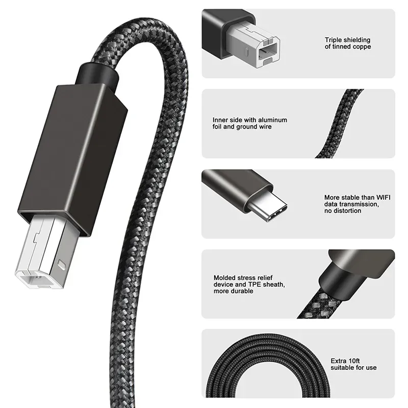 Câble pour Imprimante USB-C Pro-Tech 1,5 Mètre – Gainage Tressé Ultra-Résistant & Transfert de Données Rapideimage-2