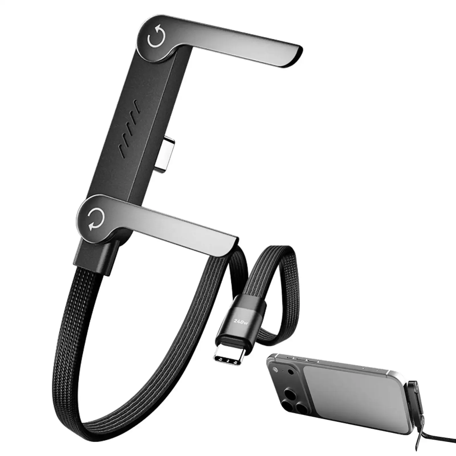 Câble USB-C 240W Charge Rapide Pliable avec Support Téléphone – Connecteur Coudé 90°, Cordon Tressé & Multi-Angles image 1