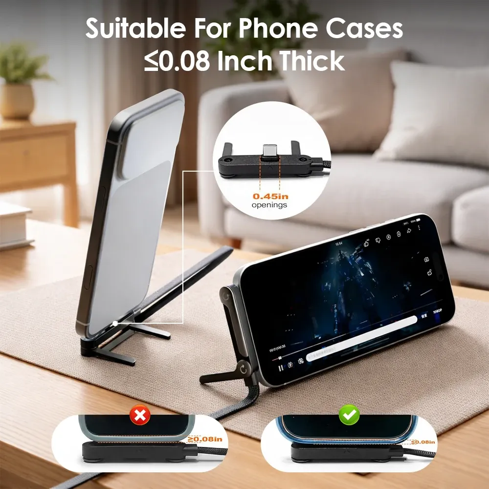 Câble USB-C 240W Charge Rapide Pliable avec Support Téléphone – Connecteur Coudé 90°, Cordon Tressé & Multi-Anglesimage-2