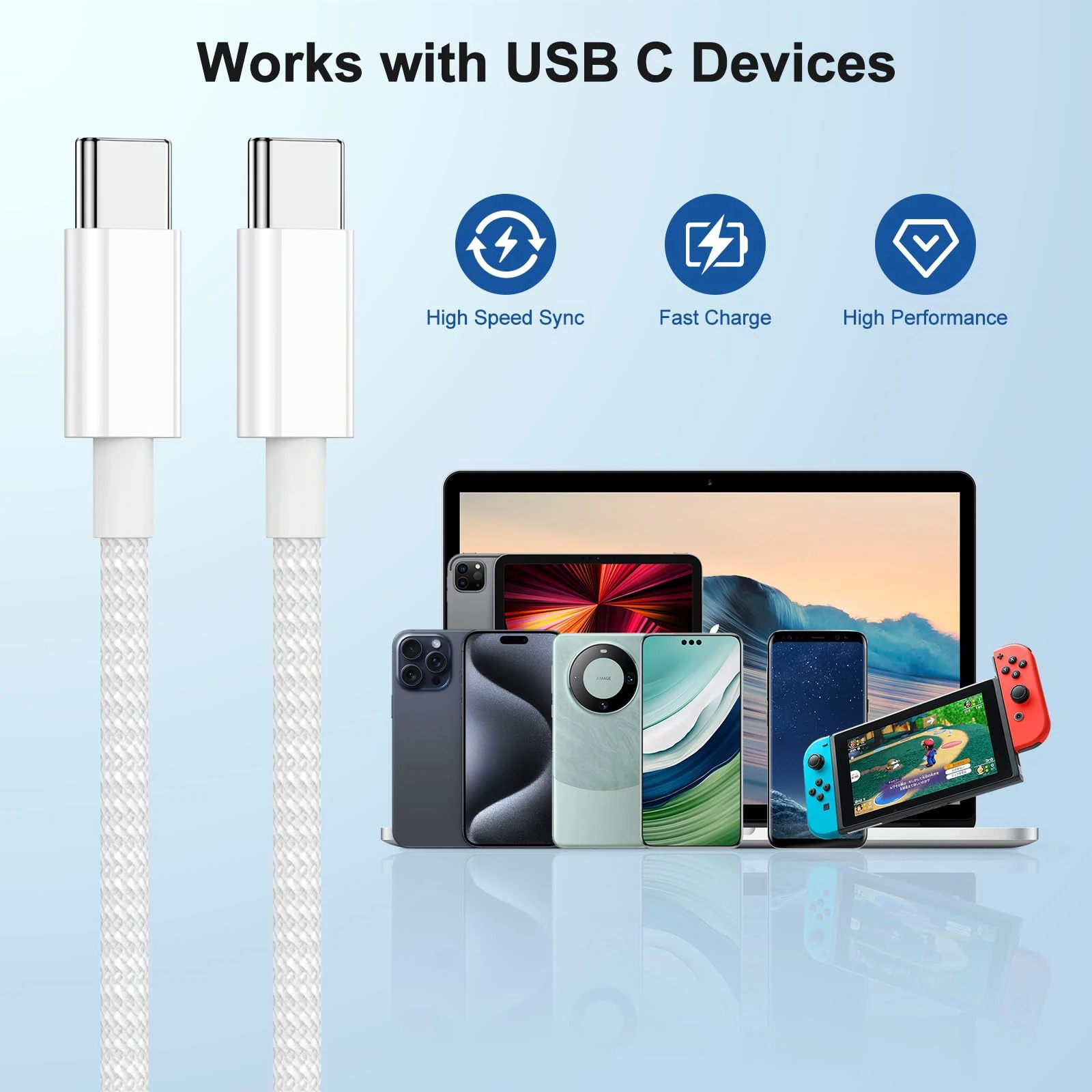 Câble USB-C Double 60W - Recharge Rapide PD & Transfert Données image 3