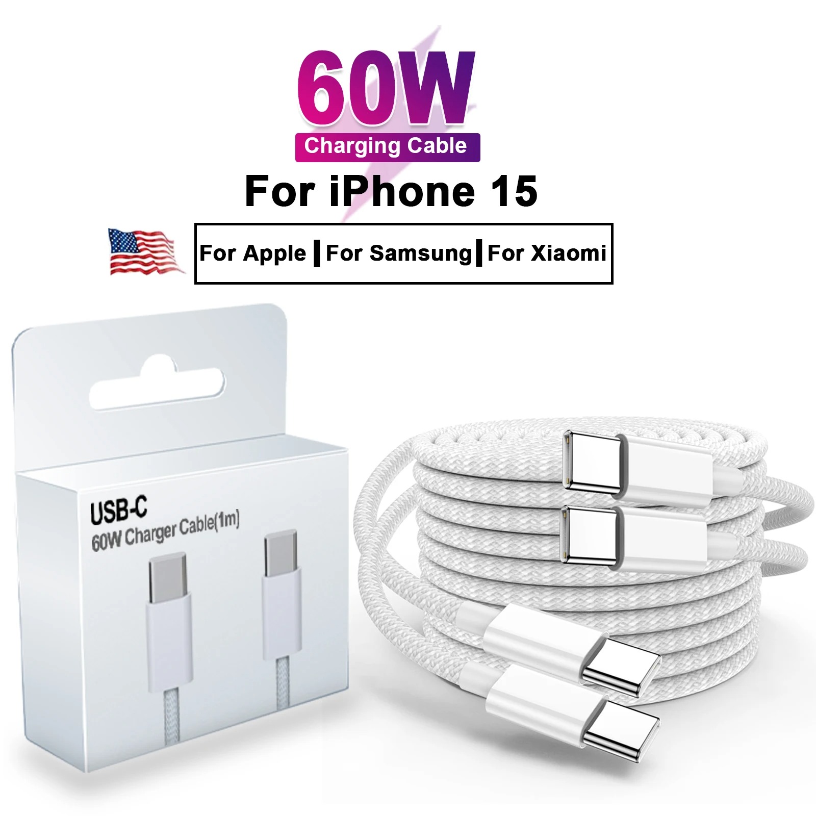 Câble USB-C vers USB-C 1m – Nylon Tressé Ultra-Résistant pour iPhone 15/16 image 1