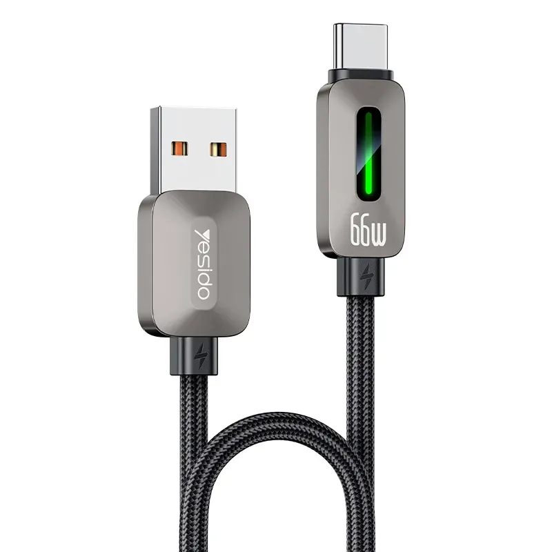 Câble USB vers Type-C Lumineux Yesido CA137C (1,2m) – Câble de Charge Rapide 66W avec Effet Streamer LED & Support CarPlay image 1