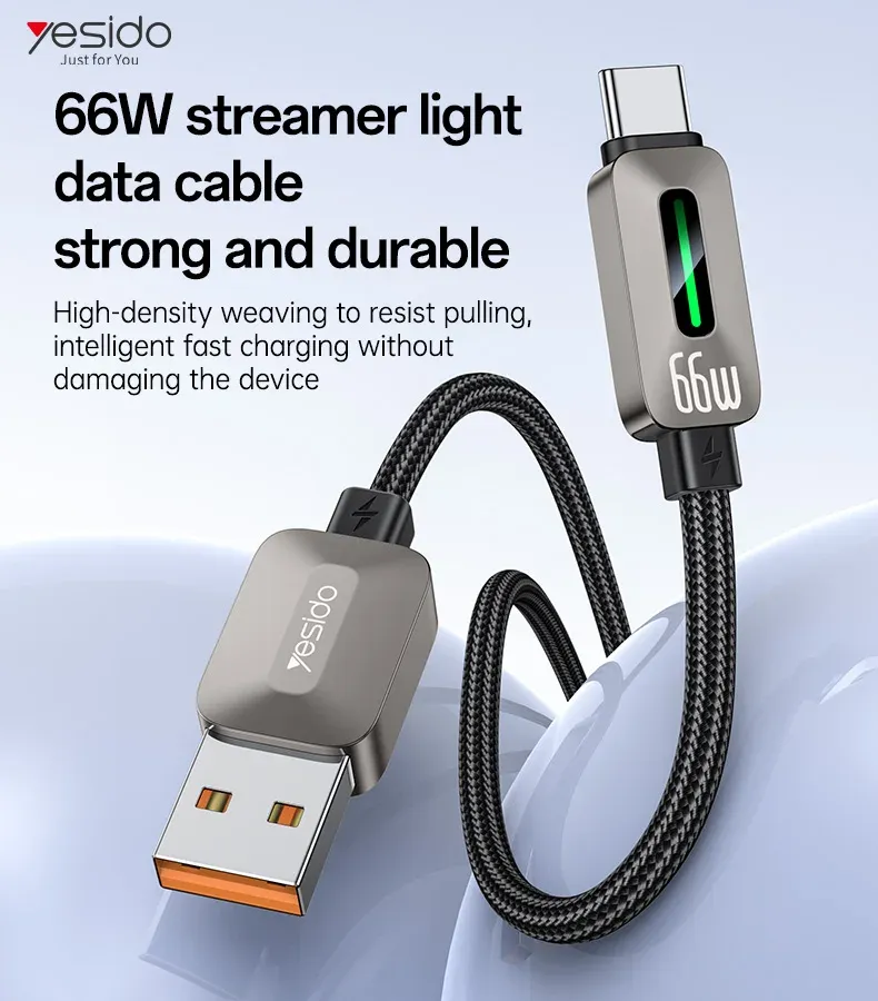 Câble USB vers Type-C Lumineux Yesido CA137C (1,2m) – Câble de Charge Rapide 66W avec Effet Streamer LED & Support CarPlayimage-2