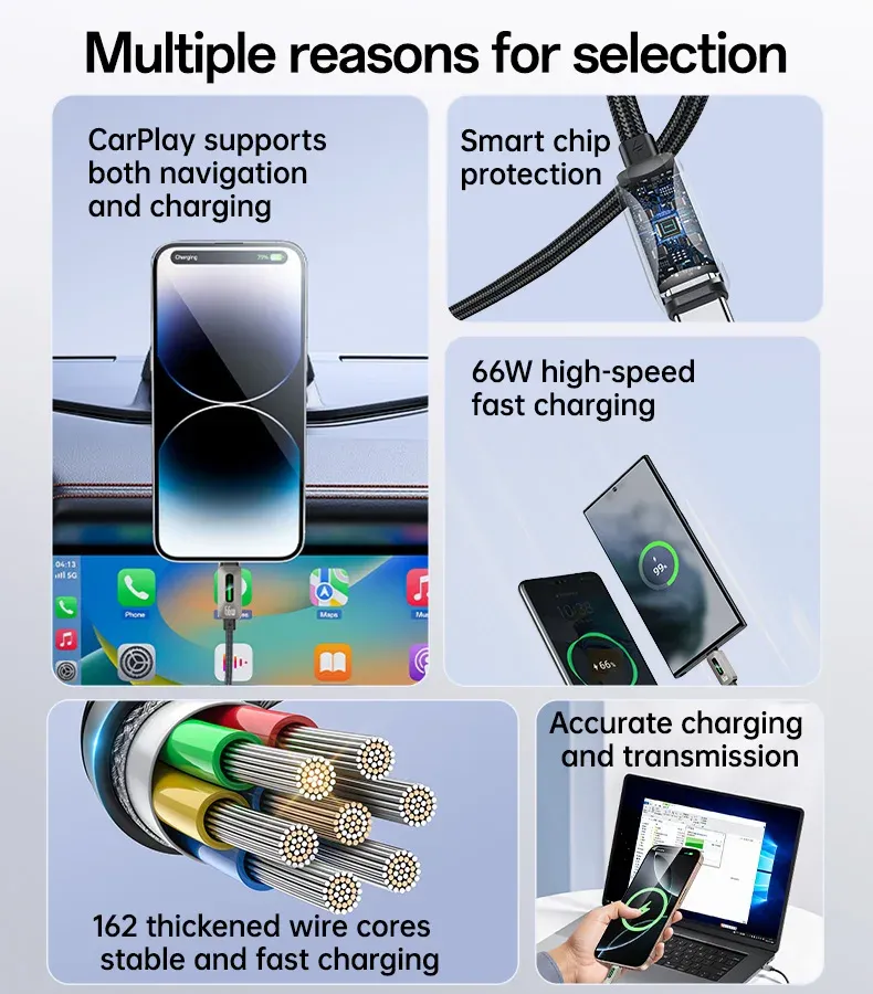Câble USB vers Type-C Lumineux Yesido CA137C (1,2m) – Câble de Charge Rapide 66W avec Effet Streamer LED & Support CarPlay image 3