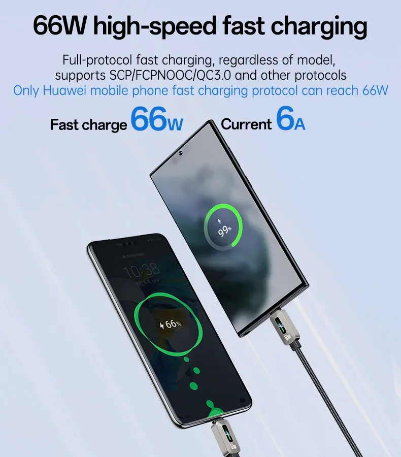 Câble USB vers Type-C Lumineux Yesido CA137C (1,2m) – Câble de Charge Rapide 66W avec Effet Streamer LED & Support CarPlayimage 4