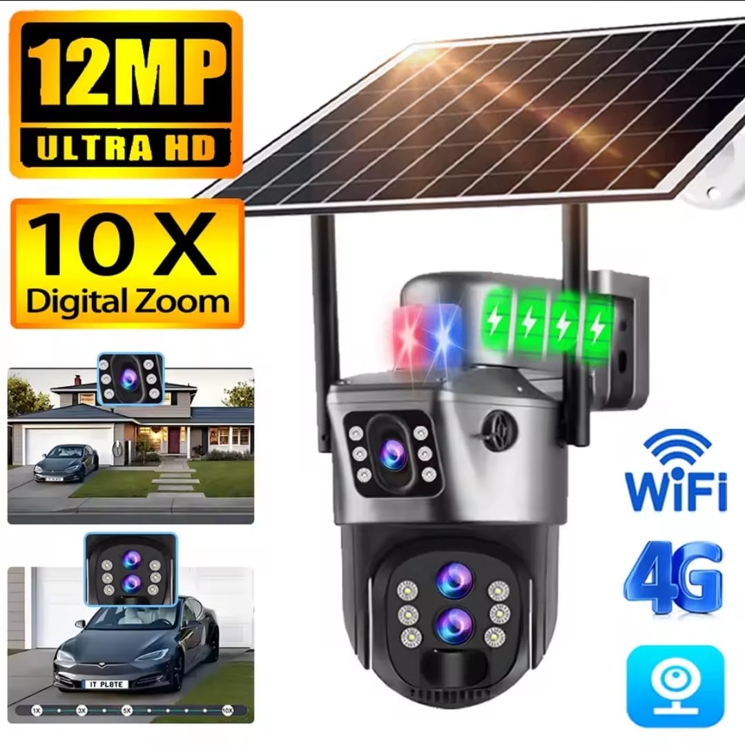 Caméra de Surveillance 4G Solaire 12MP - Triple Objectif & Zoom Optique x10 image 1