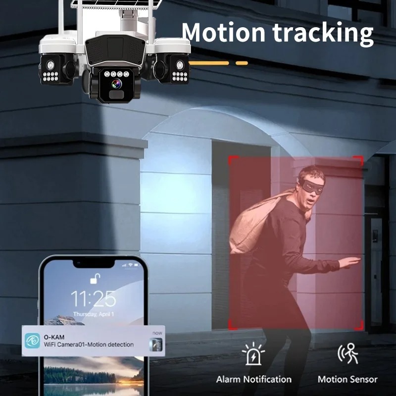 Caméra de Surveillance 4G Solaire à Triple Objectif 6MP/4Kimage 4