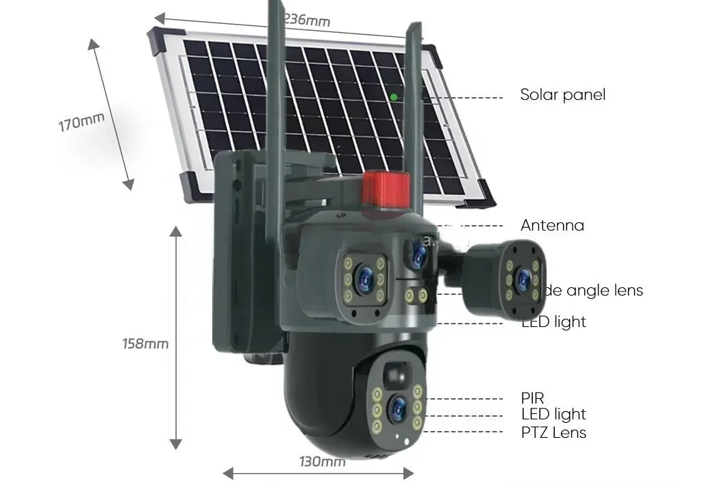 Caméra de Surveillance 4G Solaire à Triple Objectif 6MP/4K image 3