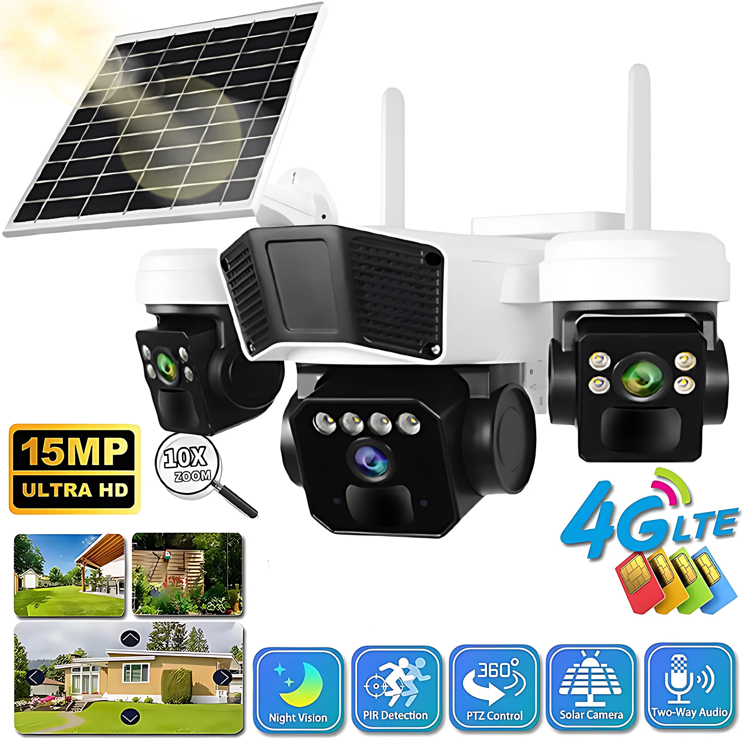 Caméra de Surveillance 4G Solaire Sans Fil – Carte SIM, Extérieur & Intérieur, Vision Nocturne IR image 1