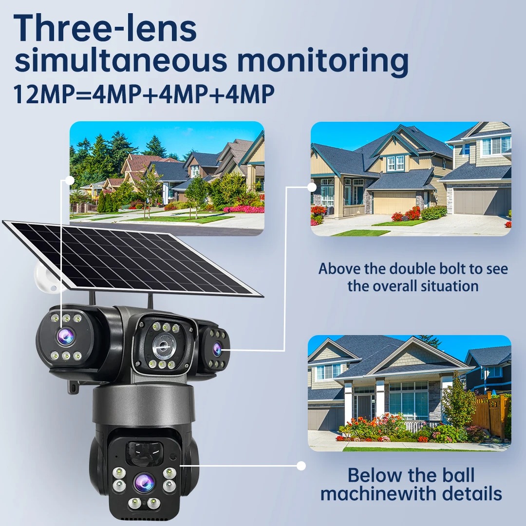Caméra de Surveillance Solaire 4G - Triple Objectif & 15MP HDimage-2