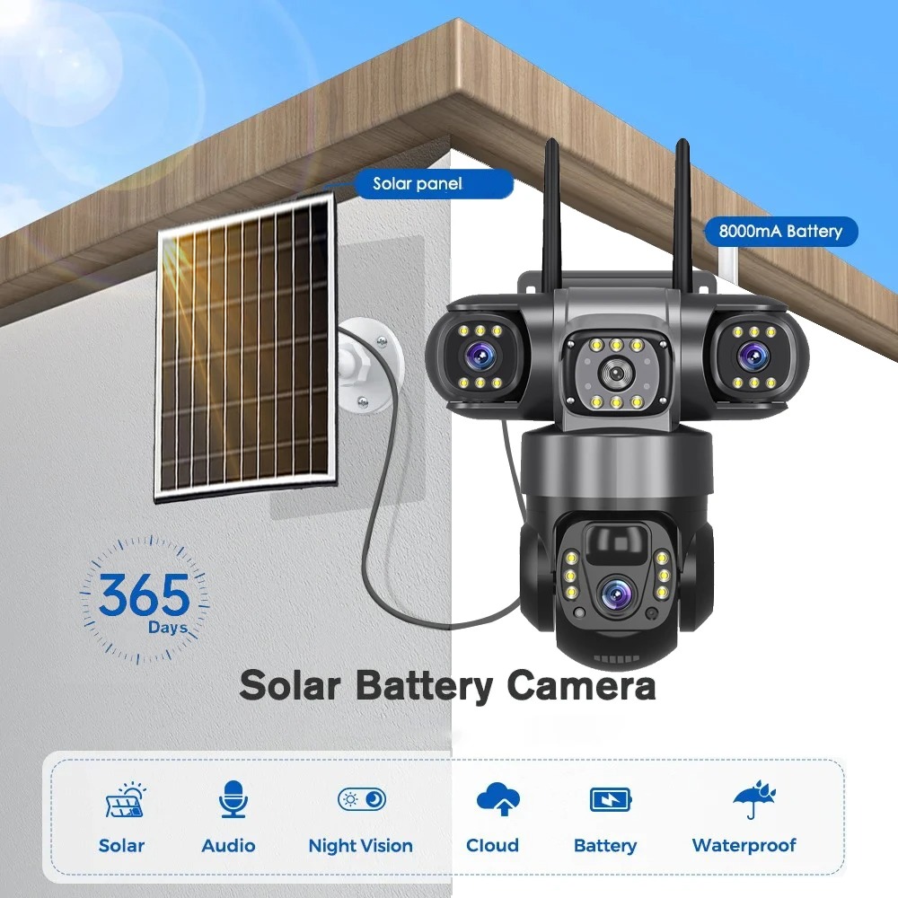 Caméra de Surveillance Solaire 4G V380 Pro - Double Objectif PTZimage-2
