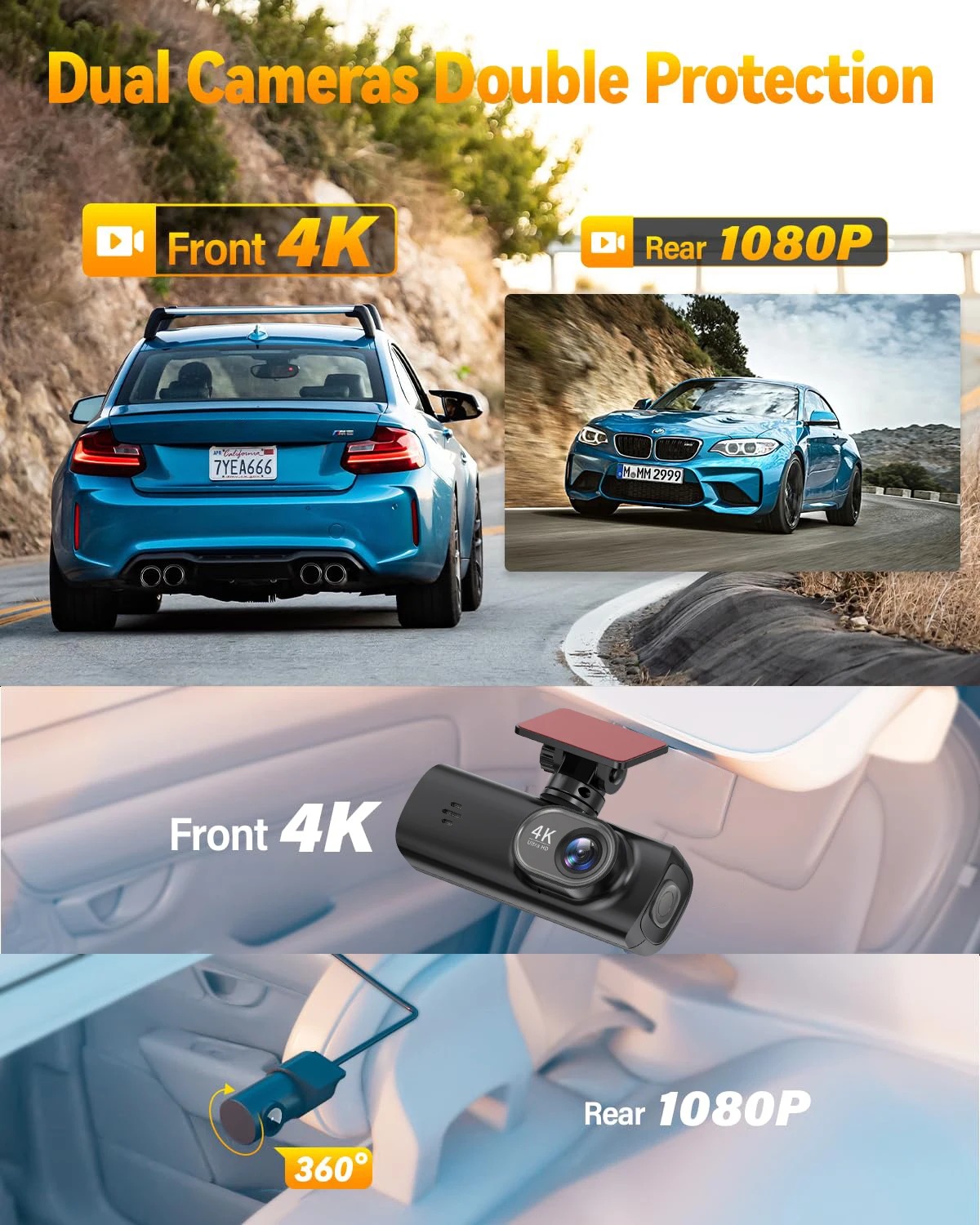 Caméra de Tableau de Bord 4K Double Objectif WiFi GPS – Enregistreur Vidéo DVR Avant et Arrière, Vision Nocturne WDRimage-2