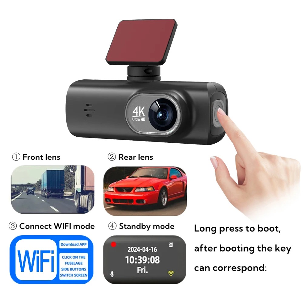Caméra de Tableau de Bord 4K Double Objectif WiFi GPS – Enregistreur Vidéo DVR Avant et Arrière, Vision Nocturne WDRimage 4