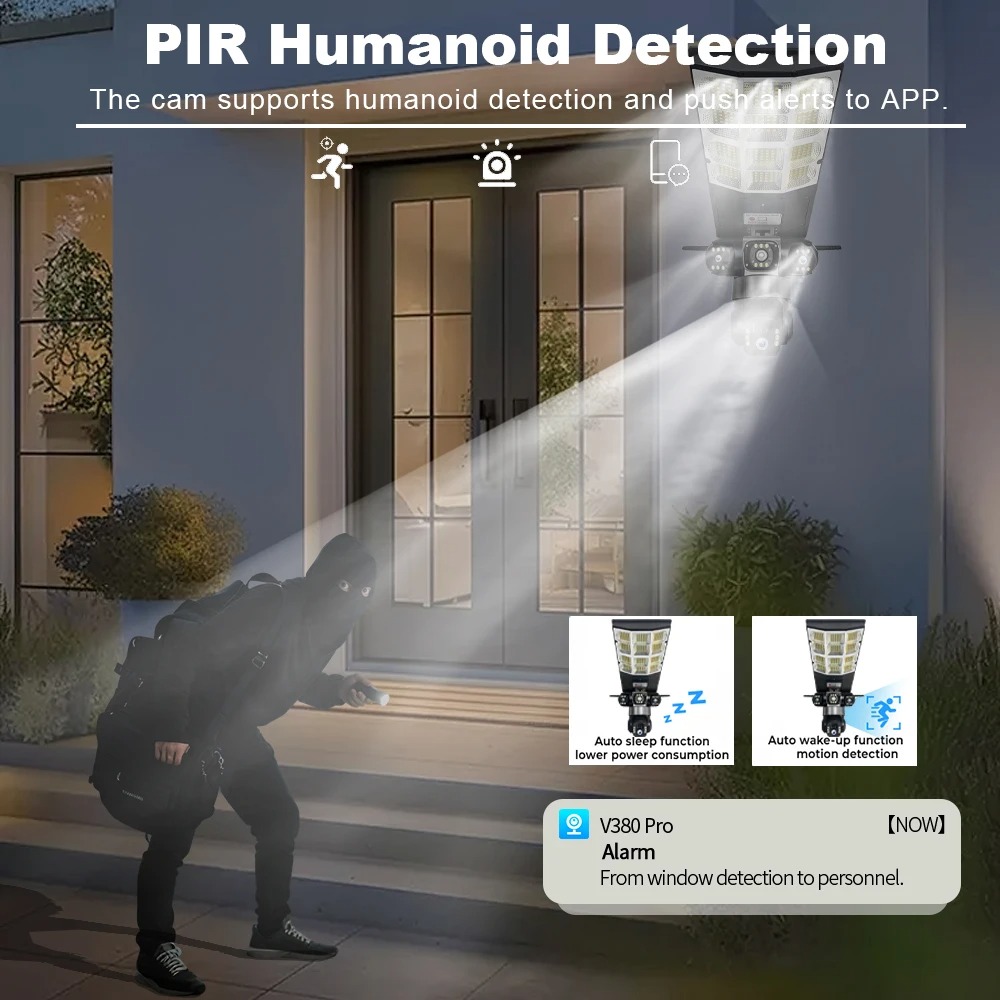 Caméra Solaire 4G 15MP Triple Objectif – Éclairage LED Intelligent, Étanchéité IP66, Surveillance 360° image 3