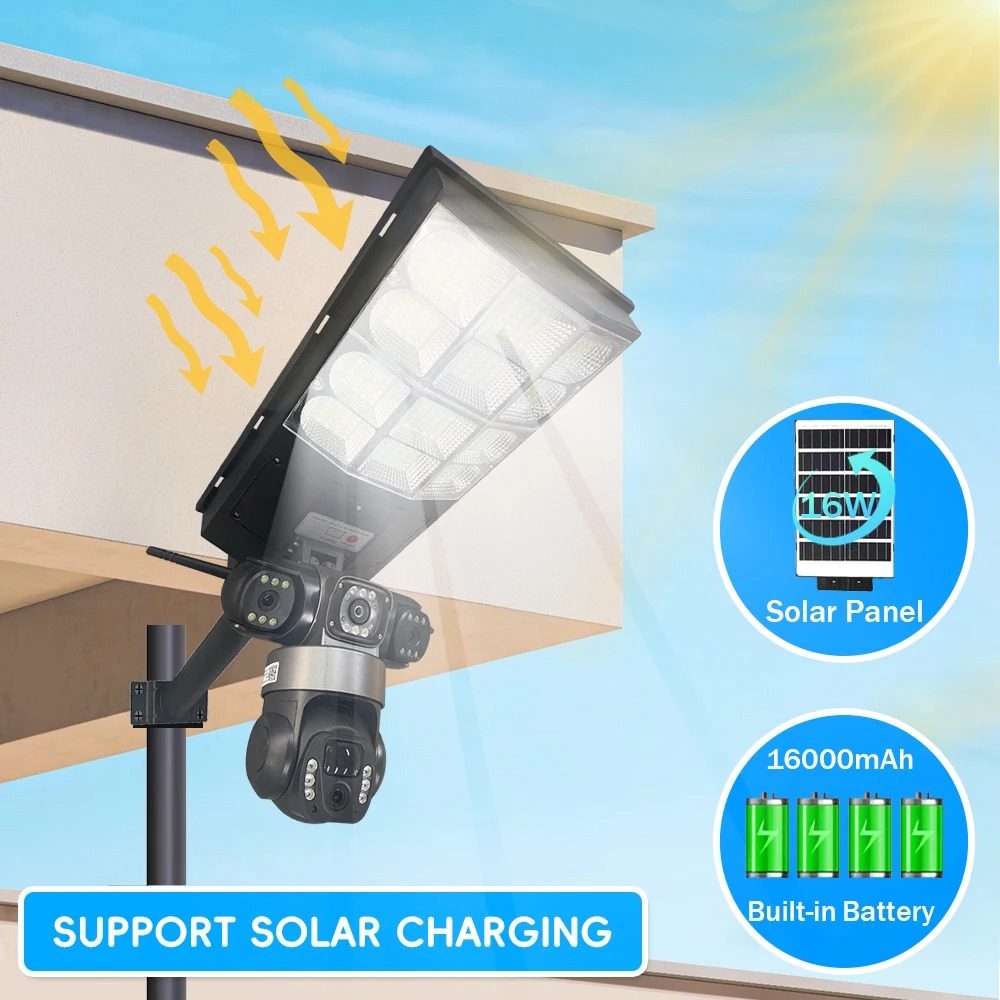 Caméra Solaire 4G 15MP Triple Objectif – Éclairage LED Intelligent, Étanchéité IP66, Surveillance 360°image 4