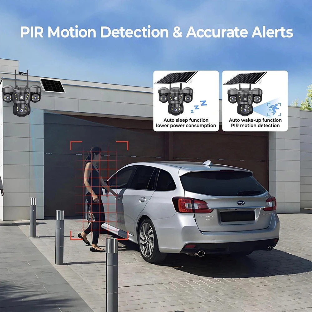 Caméra Solaire 4G 8K 15MP – Triple Objectif, Zoom 10X, Suivi Humanoïde Intelligent 360°image-2